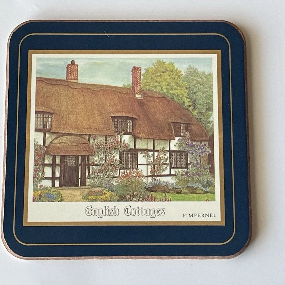 Vintage Pimpernel English Cottages Coaster Set of 6 Cork Backed Made In England